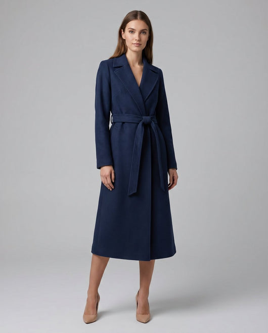 Clara trenchcoat i ull – marinblå