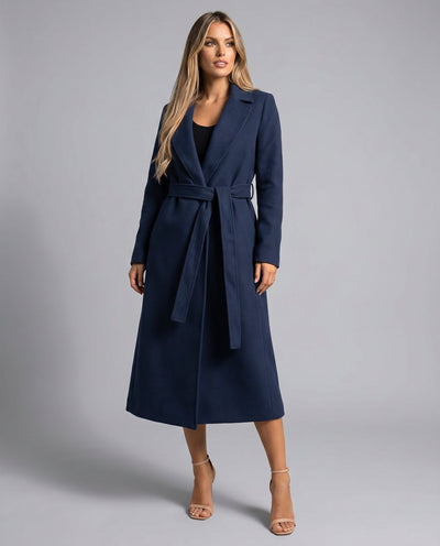 Clara trenchcoat i ull – marinblå