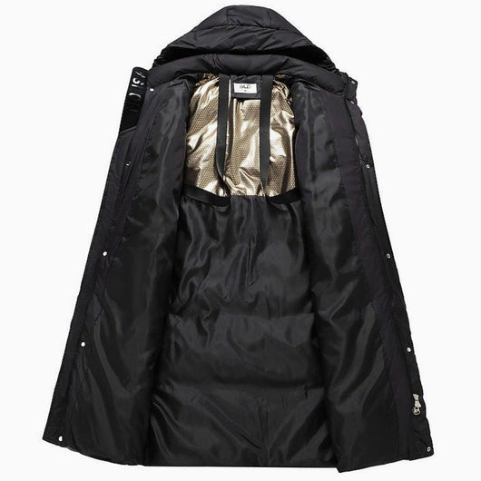Marie extra lång parka – huva och ribbade muddar
