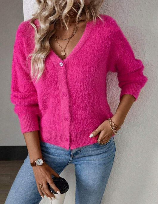 Marie stickad kofta i stickat – magenta