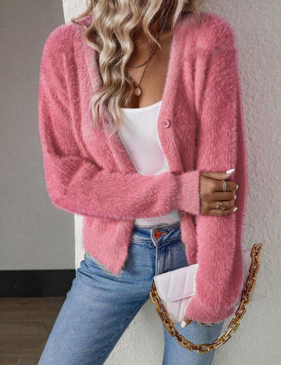 Marie stickad kofta i stickat – magenta
