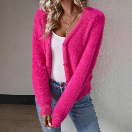Marie stickad kofta i stickat – magenta