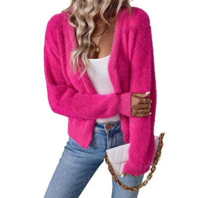 Marie stickad kofta i stickat – magenta