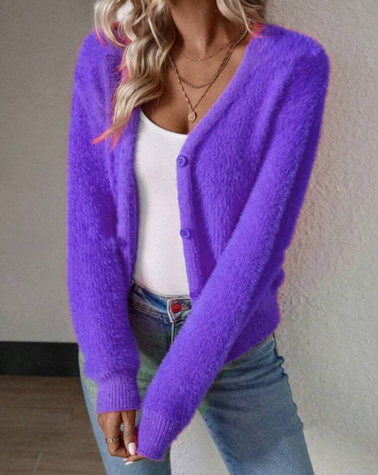 Marie stickad kofta i stickat – magenta
