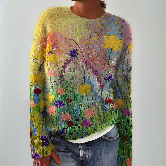 Nora tröja i stickat med blommönster