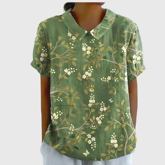 Katharina blus i linne med blommönster