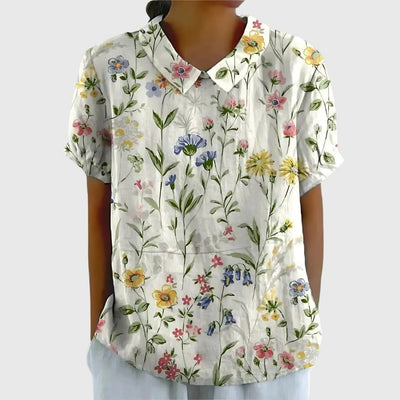 Katharina blus i linne med blommönster