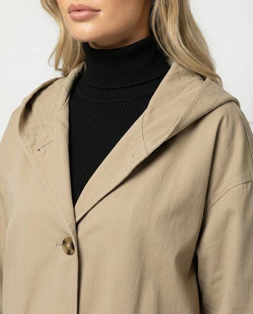Annika trenchcoat med huva med knappslå