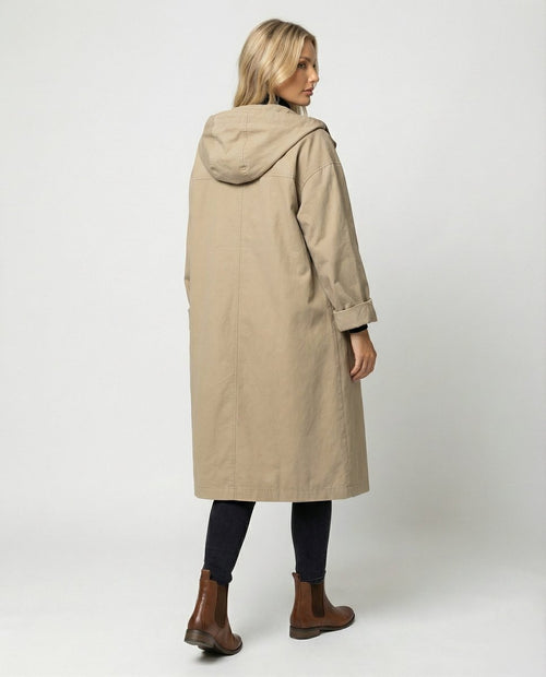 Annika trenchcoat med huva med knappslå