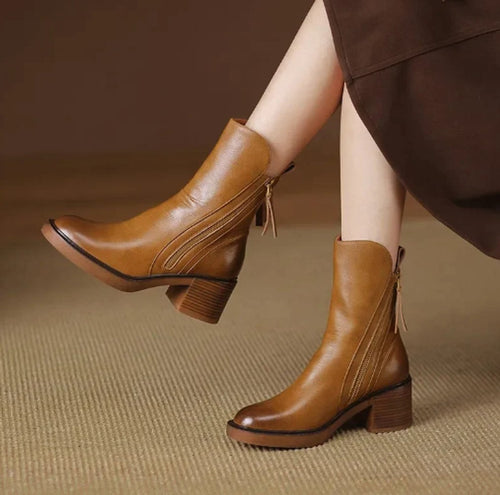 Charlotte boots i läder – brun