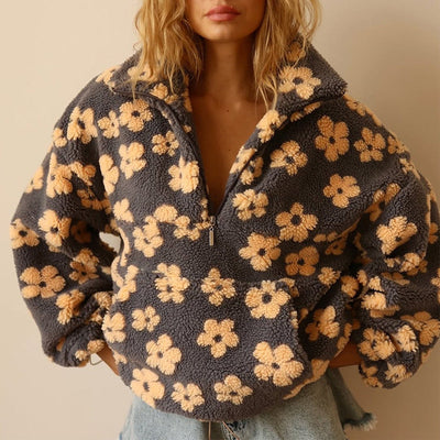Emilia sherpatröja – oversized med blommönster