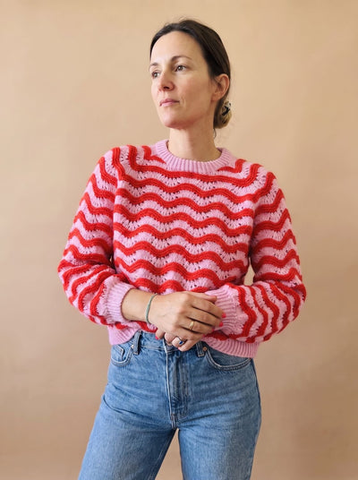 Hannah oversized tröja – vågmönster i tvåfärgad stickning