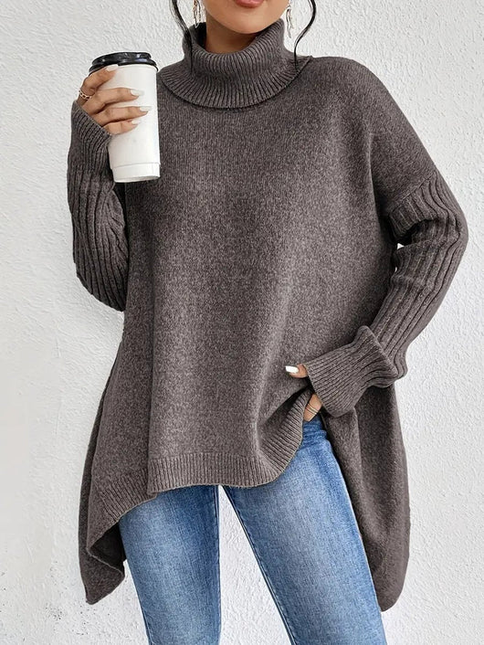 Greta oversized polotröja – ribbad krage och förlängd nederkant