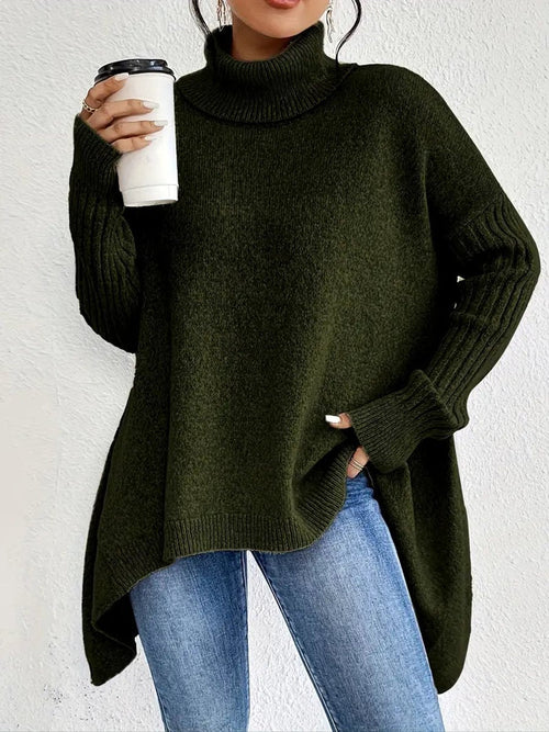 Greta oversized polotröja – ribbad krage och förlängd nederkant