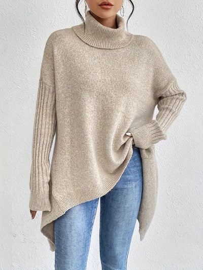 Greta oversized polotröja – ribbad krage och förlängd nederkant