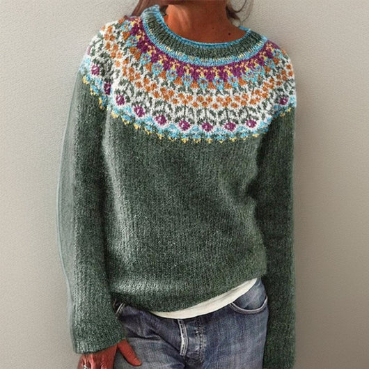 Greta blommig tröja – isländskt okmönster i vintagestil