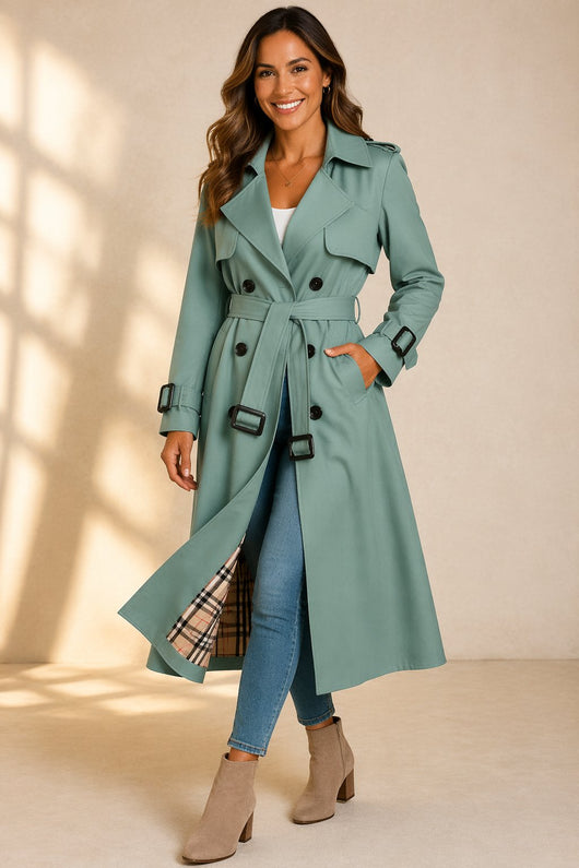 Mia trenchcoat med knappslå med rutmönster