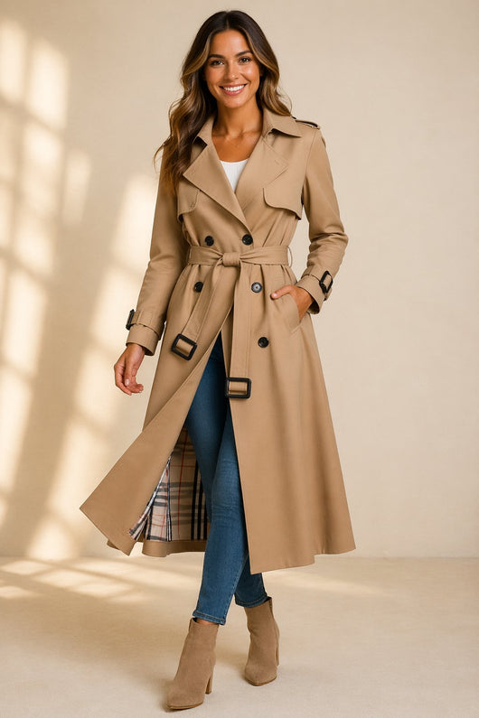 Mia trenchcoat med knappslå med rutmönster