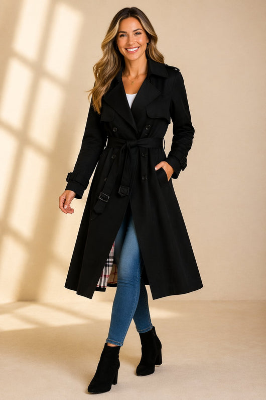 Mia trenchcoat med knappslå med rutmönster