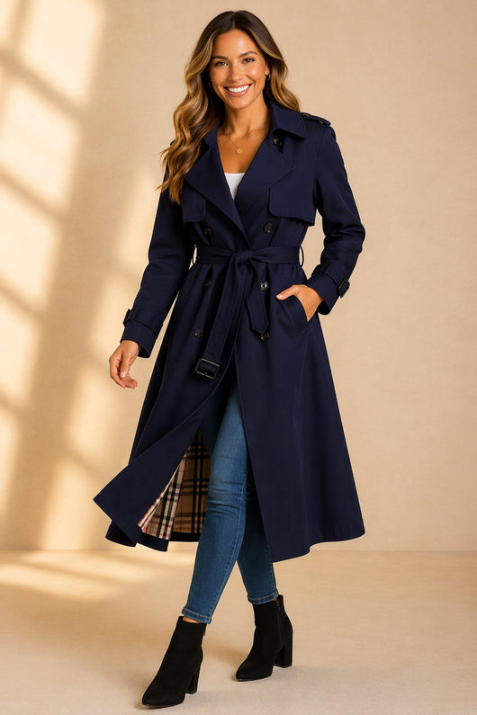 Mia trenchcoat med knappslå med rutmönster