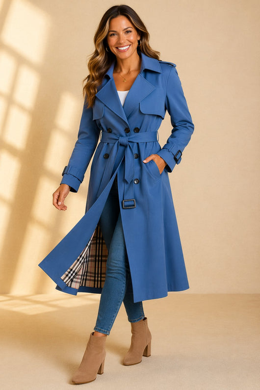 Mia trenchcoat med knappslå med rutmönster