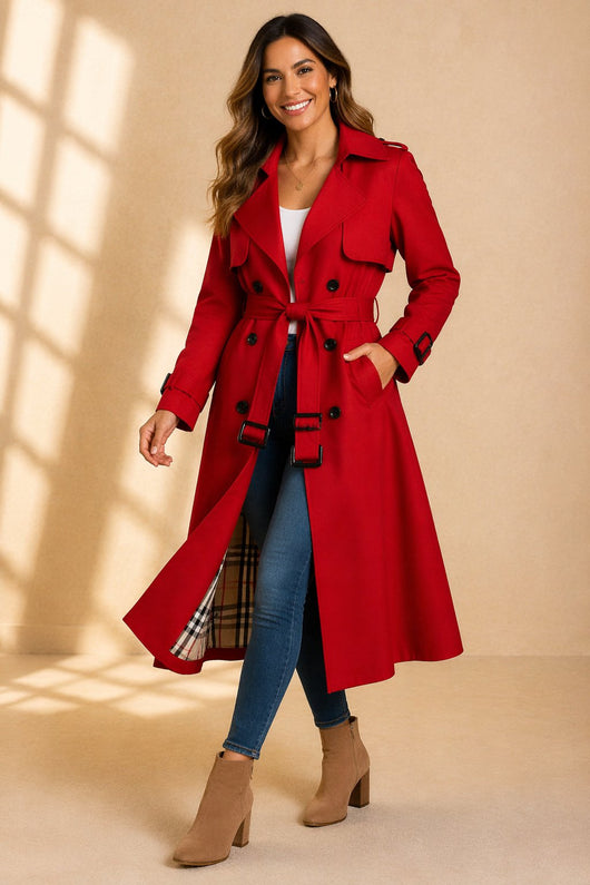 Mia trenchcoat med knappslå med rutmönster