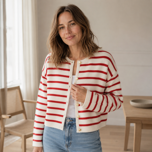 Colette randig kofta – klassisk med knappslå
