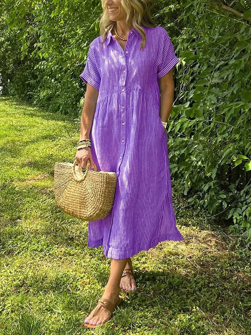 Greta klänning med knappslå med ränder