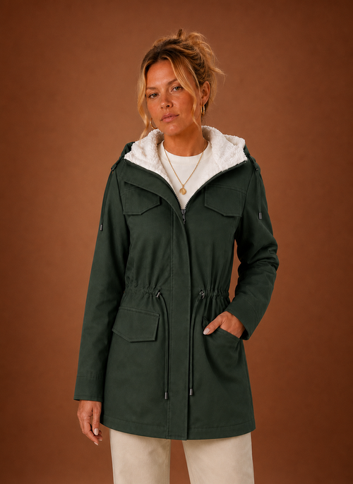 Parka med huva och fleecefoder