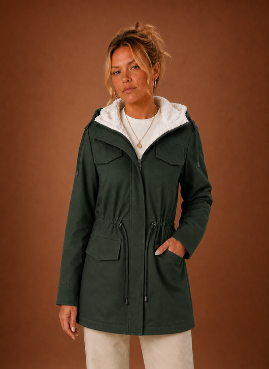 Parka med huva och fleecefoder