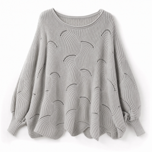 Frieda oversized tröja – hålmönstrad med rund hals