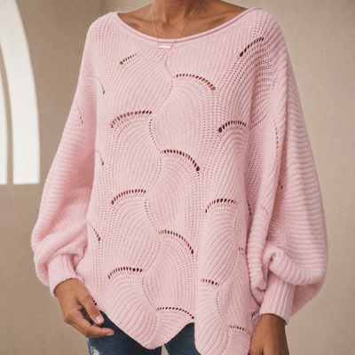 Frieda oversized tröja – hålmönstrad med rund hals