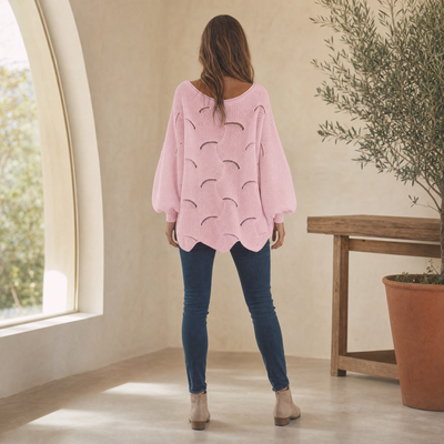 Frieda oversized tröja – hålmönstrad med rund hals