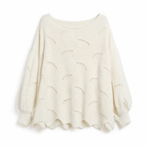 Frieda oversized tröja – hålmönstrad med rund hals