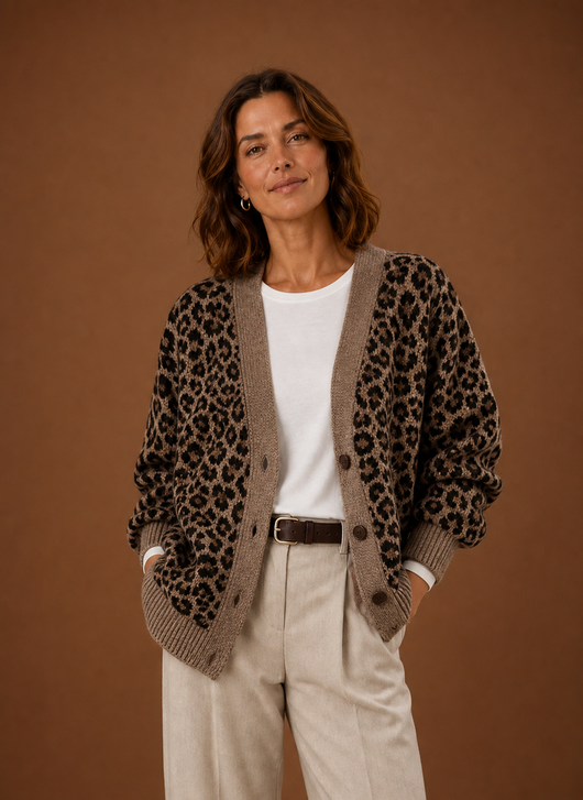 Kofta med leopardmönster – V-ringning