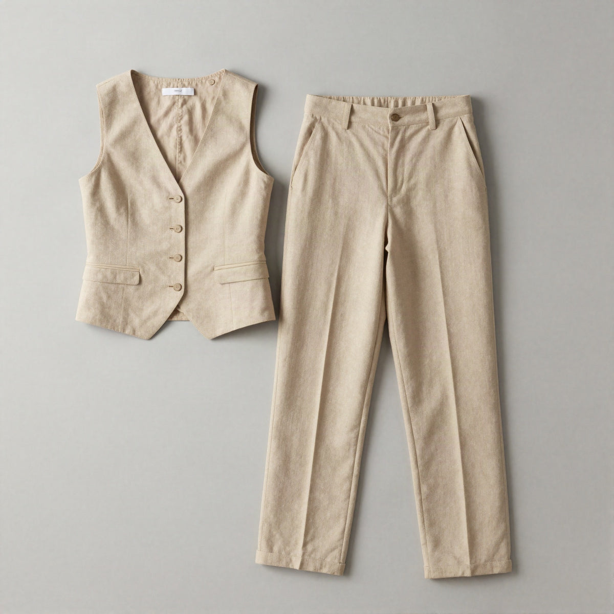 Selma set i linnelook — väst och byxor – Beige