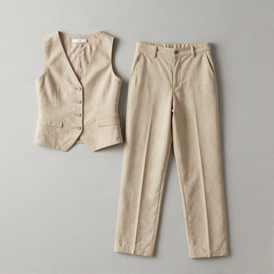 Selma set i linnelook — väst och byxor – Beige