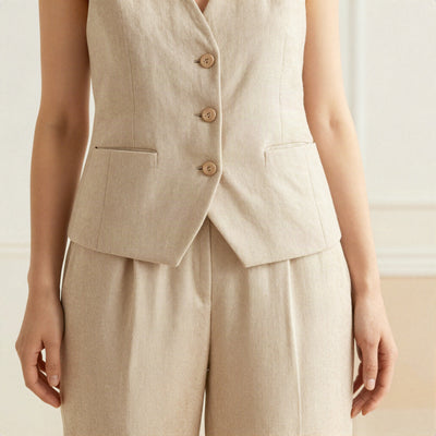 Selma set i linnelook — väst och byxor – Beige
