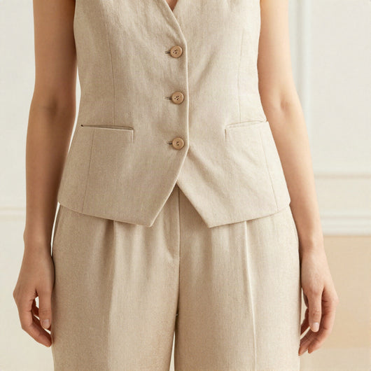 Selma set i linnelook — väst och byxor – Beige