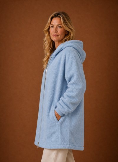 Lång fleecejacka med huva
