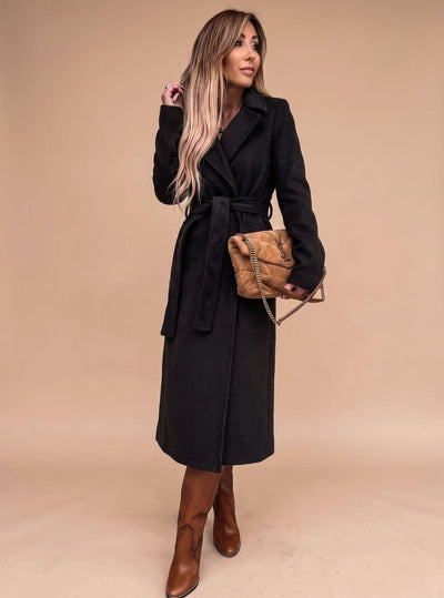 Charlotte elegant lång trenchcoat med knytskärp