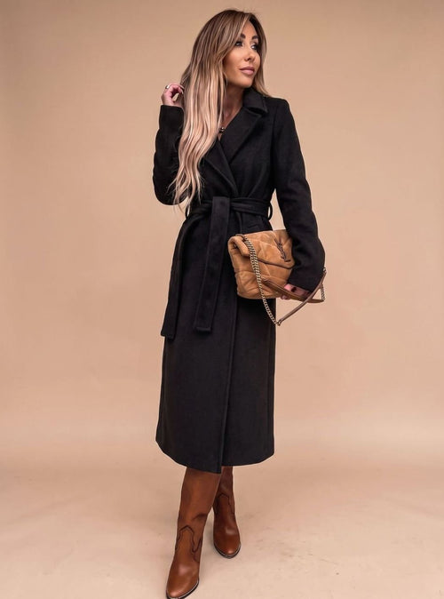 Charlotte elegant lång trenchcoat med knytskärp