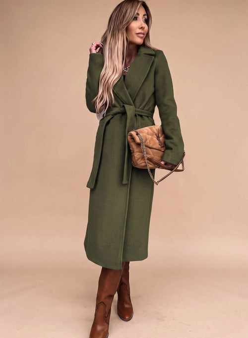 Charlotte elegant lång trenchcoat med knytskärp