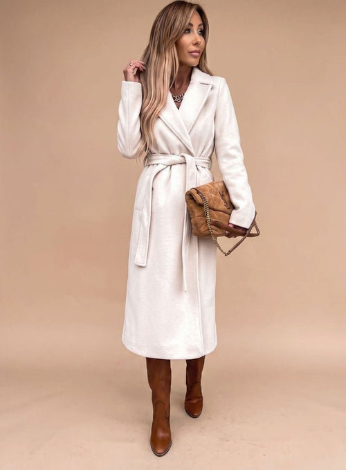 Charlotte elegant lång trenchcoat med knytskärp