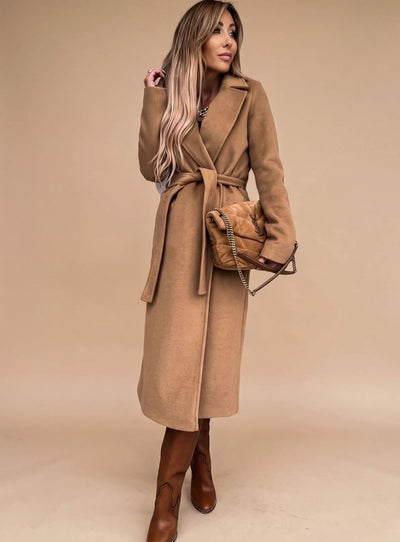 Charlotte elegant lång trenchcoat med knytskärp