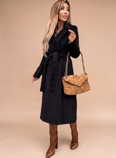 Charlotte elegant lång trenchcoat med knytskärp