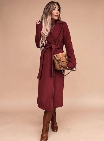 Charlotte elegant lång trenchcoat med knytskärp