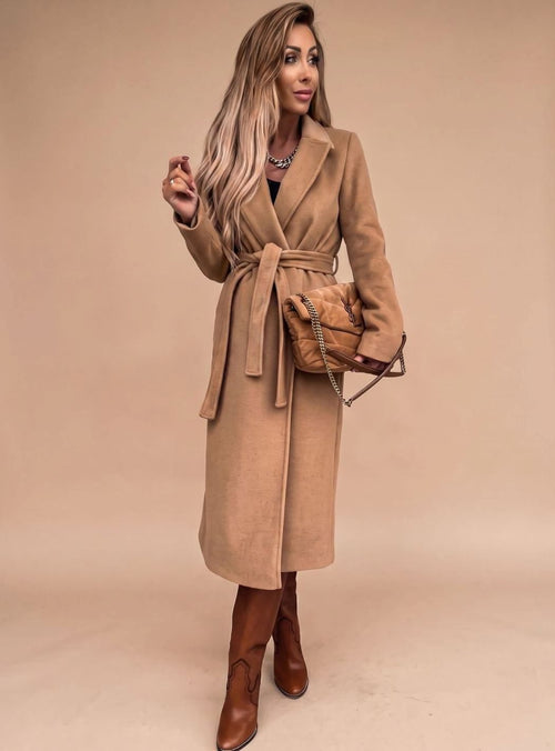 Charlotte elegant lång trenchcoat med knytskärp