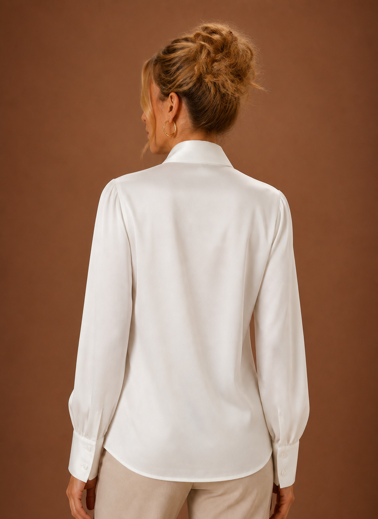 Blus i satinlook med rosett